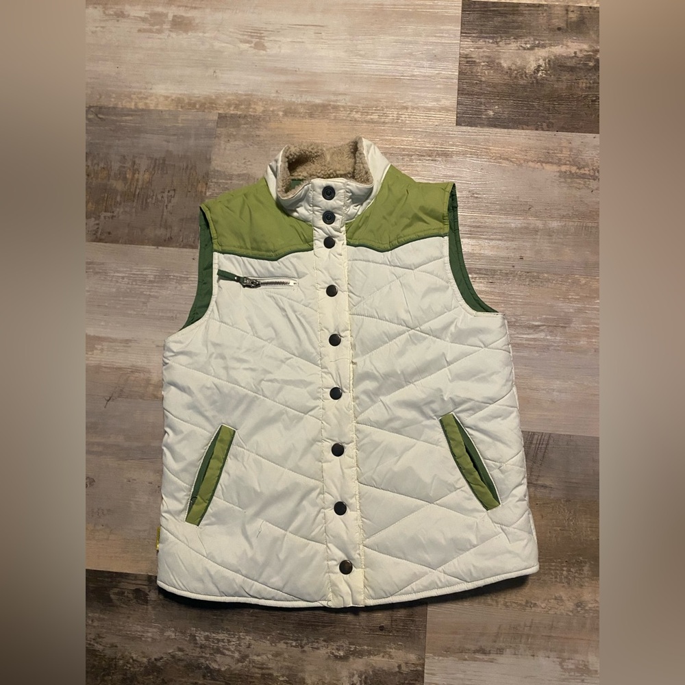 Billabong Green and Cream Quilted Vest